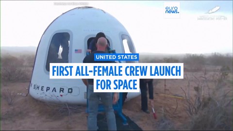 Katy Perry launched into space on Blue Origin rocket with first all-female crew since 1963