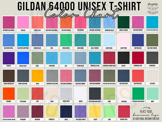 Gildan 64000 Color Chart 2025: Unisex T-shirt Colors (digital Download JPG, AI) - Etsy