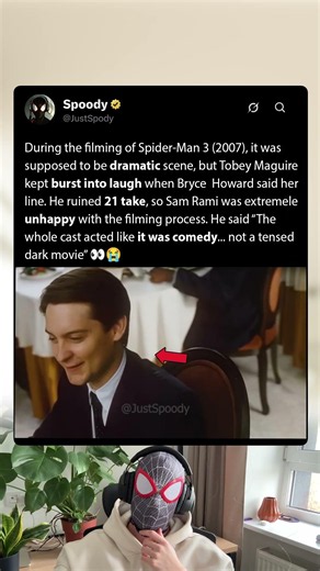 During the filming of Spider Man 3 (2007), Tobey Maguire was too happy