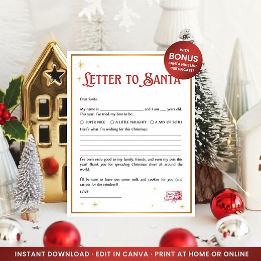 Editable Letter to Santa Printable Easy to Print Letter to Santa Letter Instant Download to Santa Template Letter to Santa Template Canva - Etsy