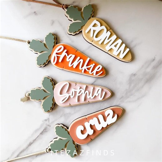 Custom Easter Name Tags: Adorable Carrot & Bunny Designs for Kids’ Baskets - Etsy