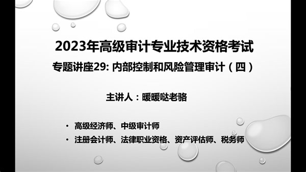 2023年高级审计师奋战计划第116期：《高级审计实务》专题讲座29—内部控制和风险管理审计（四）