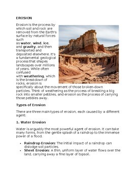 Erosion in Environmental Science Worksheet for SubPlan & Homework