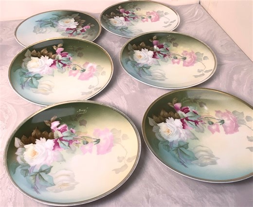 Antique Thomas China Bavaria Plates Set of 6 Hand Painted Cabbage Rose Design 7.5" - Etsy