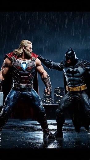 bat man and Thor man fight