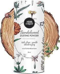 Sandalwood Talc-Free Dusting Powder with Arrowroot, Oats, Zinc & Magnesium - Body & Foot Powder for Women, Chafing & Deodorizing (Sandalwood)