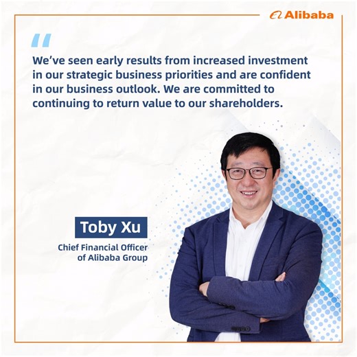 8.6K views · 52 reactions | Toby Xu, CFO of Alibaba Group, shared Alibaba's March Quarter 2024 results, highlighting confidence in capitalizing on business opportunities and revenue growth of 7% year-over-year. As part of management’s commitment to delivering value to shareholders, Alibaba announced a two-part dividend worth an aggregate $4.0 billion. Read the summary of our results: https://tinyurl.com/3snzez6v #AlibabaGroup | Alibaba Group | Facebook