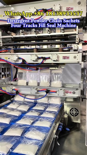 Four side seal sachets detergent powder multilane powder fill & seal packaging machine. #machine