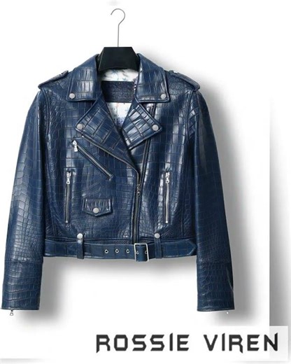 Womens Crocodile Leather BIiker Perfecto Jacket Blue