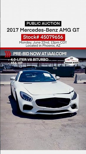 👉This 2017 Mercedes-Benz AMG GT could be all yours! 🏆 Bid now at iaai.com!
