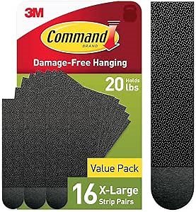 Command 20 lb X-Large Picture Hanging Strips, 16 Pairs Black Command Strips Heavy Duty Picture Hanger