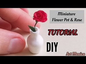 How to make Miniature Rose & Flower Pot TUTORIAL : Polymer Clay / DIY
