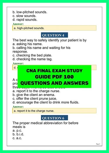 CNA Final Exam Study Guide 2026 PDF | 100 Practice Questions and Answers