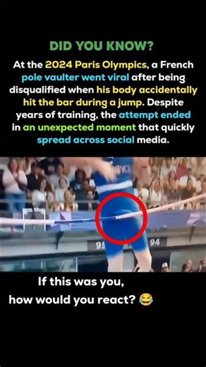 Shocking Moment at Paris 2024 Olympics 🇫🇷Pole Vaulter Disqualified After Unexpected Bar Hit #shorts