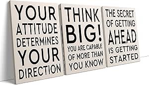 Motivational Wall Decor, Inspirational Wall Art Framed Canvas, Motivational Posters Prints, Quote Artwork Decor Framed for Home Office Classroom Livingroom, Wooden Framed Ready to Hang