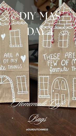 Our Dutch Mess | Home Design, DIY & Decor on Instagram: "Day 4 of DIY-Mas 🎁🤎 Brown paper bags + a white paint pen = the cutest boutique-style gift bags for almost nothing. Snowflakes, stars, dots… anything looks adorable on kraft paper. Save this for your wrapping weekend! 🎁 #ourdutchmess #diy #homemade"