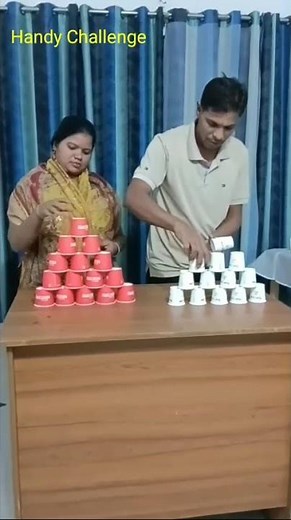 Speed Cup Stacking Race! 🏆 Couple's Fast Pyramid Build Challenge Competition Game #shorts #diy