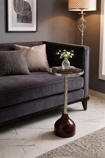 Wooden Base Cast Aluminum Side Table: Tropical Nickel Accent Decor - Etsy