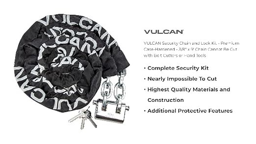 VULCAN Security Chain and Lock Kit - 3\/8 Inch x 9 Foot Chain