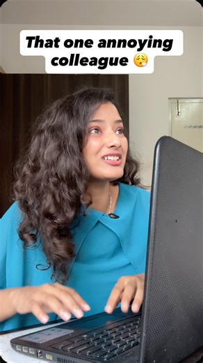 Navya N C on Instagram: "Do you have such annoying colleague? 🤣 . . . . . . . . ( corporate, work, job, company, office, colleague, manager, annoying, relatable, fun, comedy, corporate majdoor) #fyp #relatable #corporate #colleague #reelsinstagram"