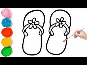 Easy Flip flops Sandals Drawing for kids, Toddlers | Painting, Colouring, Chappal Draw & Colour