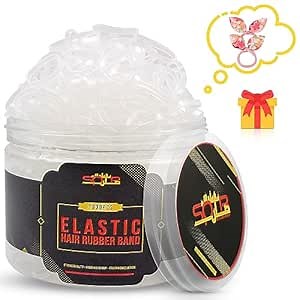 Rubber Bands for Hair, Clear Hair Elastics - 2000 Pcs Elastic hair Ties including 2 pcs GIFT Rabbit Hair Band, Clear Rubber Bands for Hair, Mini Hair Ties, Hair Rubber Band in Cute Box
