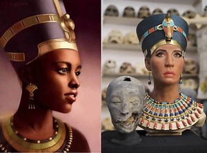 Melanin Deficient Queen Nefertiti Bust Revealed! Travel Channel is revealing the face of King Tut's mother. They say this "accurate depiction" of her appearance in life and bolsters the theory that the 3,400-year-old mummy of King Tut's biological mother, nicknamed the "Younger Lady," is also Queen Nefertiti. #StayWoke Queen Nefertiti was part of Egypt's 18th Dynasty, right after the Asiatic Hyksos invasion. The DNA structure and 3D mapping of the Mummy's face can't be argued, but the #melanin -