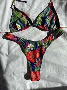 Vintage 80s 90s Thong Bikini | Hawaiian Hibiscus Print | Navy, Pink, Red, Green | Adjustable String | Retro Swimwear | Custom Print - Etsy