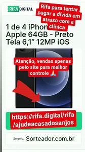Estou rifando este iPhone 12 Apple 64GB - Preto Tela 6,1” 12MP iOS, e cada cota está custando R$ 10,00. https://rifa.digital/rifa/ajudeacasadosanjos | Casa dos Anjos | Facebook