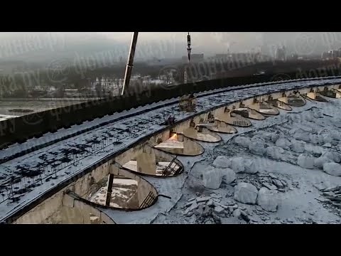 Dramatic video shows Russia stadium collapse with worker on roof