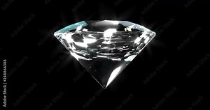 4K Beautiful shiny diamond with sparkle on black background. Spinning rotating diamond close-up. Gem jewelry 3D animated video