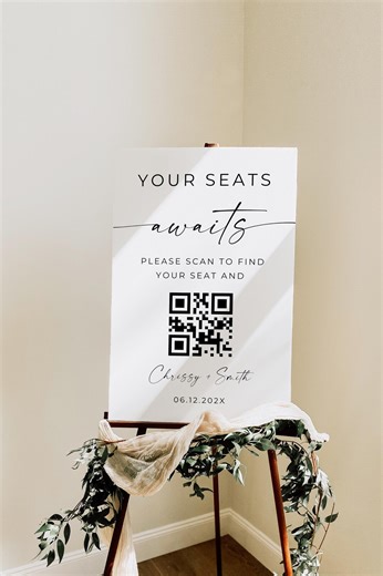 PRINTED   SHIPPED Seating Chart With QR Code Sign, Minimalist Find Your Seat Sign, Wedding Alphabetical Table Guest Signage - Etsy