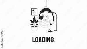 Book reader bw loader animation. Cozy reading hobby in hammock seat. Flash message 4K video footage. Isolated outline monochrome loading animation with alpha channel transparency for UI, UX web design Stock Video