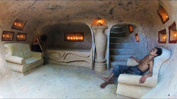 A secret man cave of stone and clay that looks like a luxury hideaway at zero cost