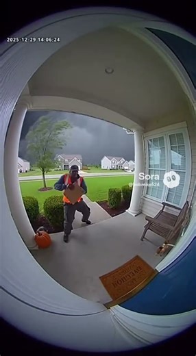 Delivery guy goes flying