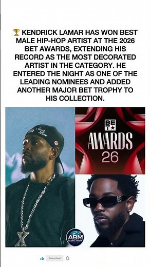 Kendrick Lamar Wins 9th BET Best Male Hip-Hop Award 👑 #kendricklamar #bet #bets26