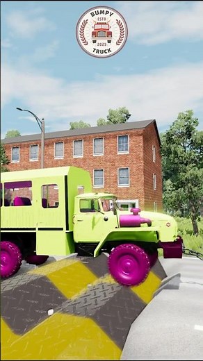 BeamNG.drive Truck #209 CARGO CONVOY: Purple Truck Tows Container & Lime Passenger Truck Over Bumps!