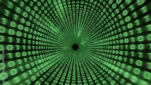Flying Through Glowing Green Binary Code Tunnel