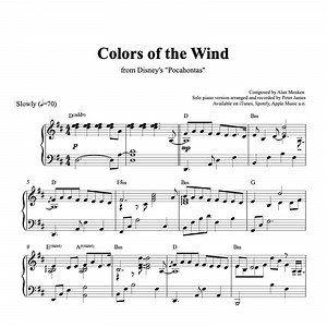 "Colors of the Wind" (Pocahontas) - Piano Sheet Music (PDF)