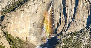 Watch: An Incredibly Rare Rainbow Waterfall Lit Up Yosemite Falls for 8 Minutes