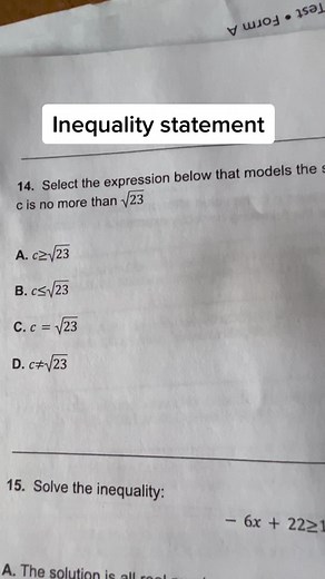Understanding Inequality Statements in Algebra