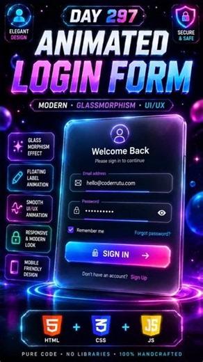 DAY 297 OF CODING CHALLENGE| ANIMATED LOGIN FORM USING HTML CSS JAVASCRIPT #coding #programming