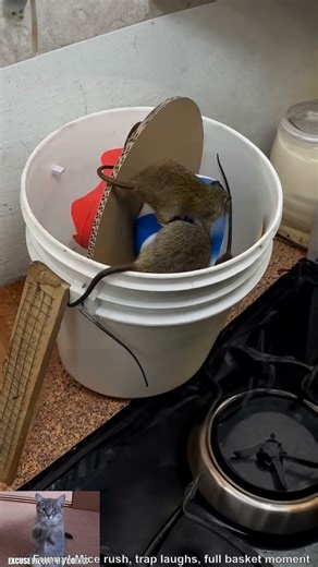 Funny! Mice rush, trap laughs, full basket moment? #catandmouse #funny #trending