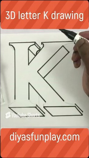 letter k 3d drawing - letter k 3d art - how to draw letter k - diyas funplay - #shorts #alphabetart