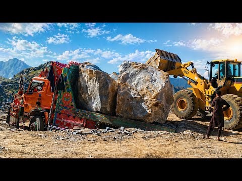 Heavy Truck Loading with Giant Stones | Incredible Mountain Marble Factory