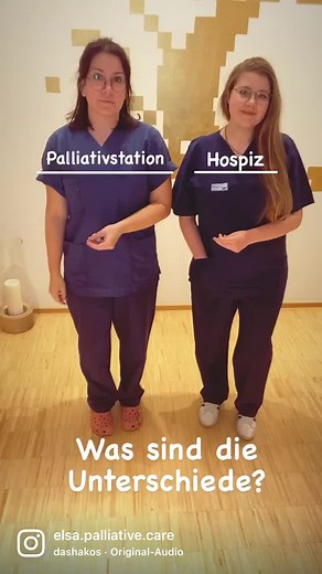Der Fokus einer Palliativstation und einem Hospiz ist der Mensch mit einer schweren Erkrankung, dessen Betreuung, sowie Angehörige. Dennoch gibt es feine Unterschiede zwischen den beiden Einrichtungen. Bei vielen Eigenschaften gibt es Ausnahmen und und sie richten sich nach der jeweiligen Einrichtung. Zum Beispiel die Liegedauer: kein*e Patient*in wird entlassen, ohne dass es eine adäquate Weiterversorgung gibt. Auch wie oft die Ärzte zur Visite kommen, liegt immer am jeweiligen Hospiz.“ Ebenso