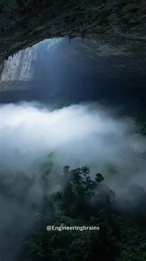Deep inside Vietnam lies a natural wonder so large it behaves like a hidden world. • The cave is called Son Doong Cave, the largest cave on Earth by volume. • It stretches over 5 km long with chambers tall enough to fit skyscrapers. • Massive openings in the ceiling allow sunlight to enter, creating clouds inside. • An underground river system flows through the cave. • Entire rainforests grow inside, complete with trees and wildlife. • Temperature and humidity differ from outside, forming a self