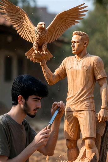 AI Wood Carving: Boy Creates Neymar Sculpture Holding an Eagle | TimberArt Studio 👉 Follow TimberArt Studio for more amazing wood sculptures! #Neymar #WoodCarving #AIArt #WoodSculpture #EagleArt
