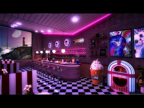Retro 1950's Midnight Diner Ambience ASMR 🍔🌙 50's Music, Night Crickets, Juke Box Sounds