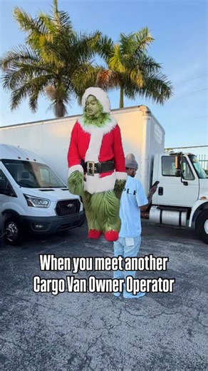 Tony Frith | Stick With Us Delivery on Instagram: "When you meet another Cargo Van Owner Operator 🚐🎅🏾 #cargovan #fordtransit #sprintervanbusiness #thegrinch"